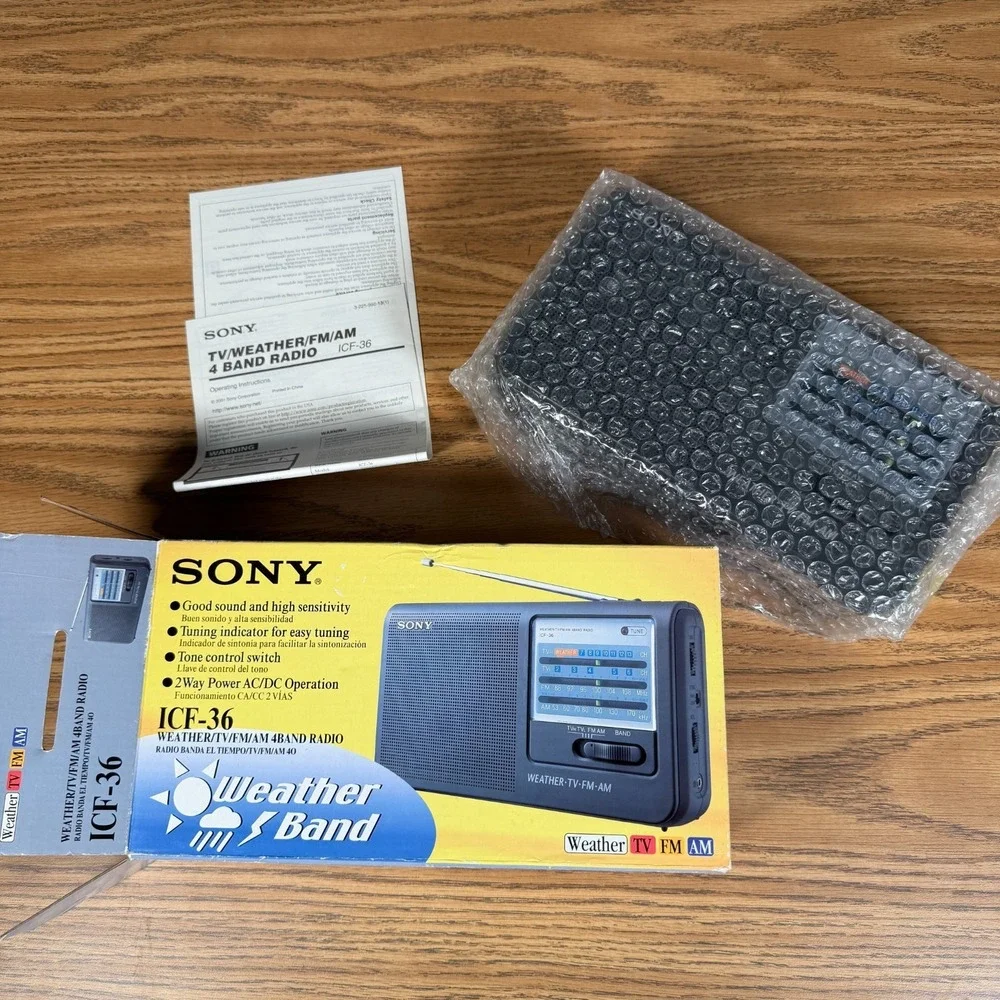New Sony ICF-36 Portable 4Band Fishing Radio Weather/TV/AM/FM + Original Box